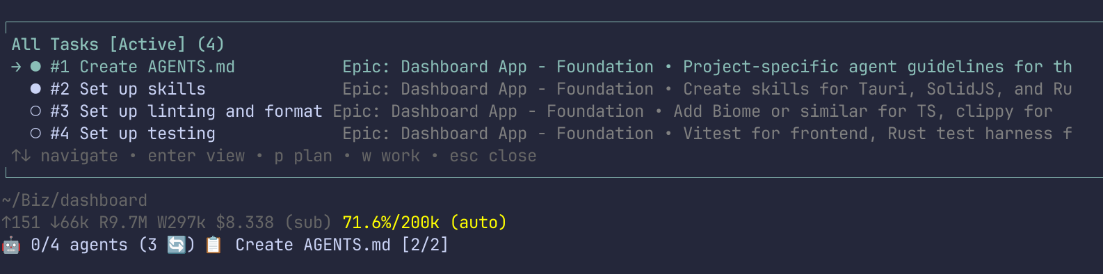 Example Task List with /task